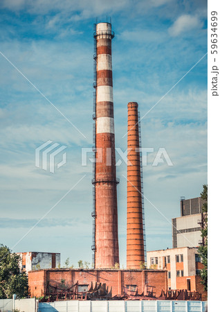 Industrial chimneys without smoke on sunny day 59634699