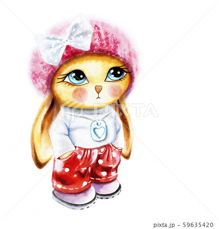 A cartoon rabbit in a knitted hat with big eyes 59635420