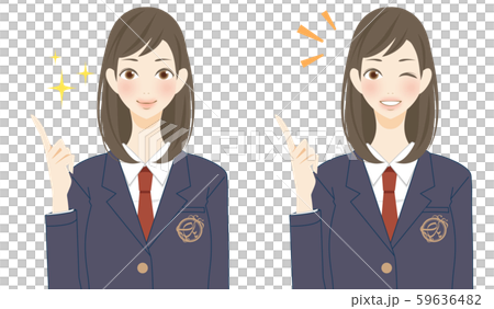 女子高生セット 制服 ブレザー姿のかわいい女の子のイラスト素材