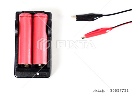 18650 battery charger power on white background . 59637731