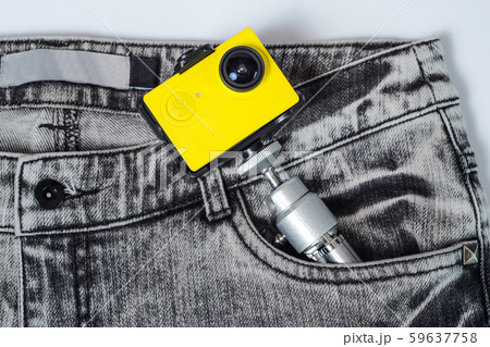 Action camera in trouser jean pocket For travel. 59637758