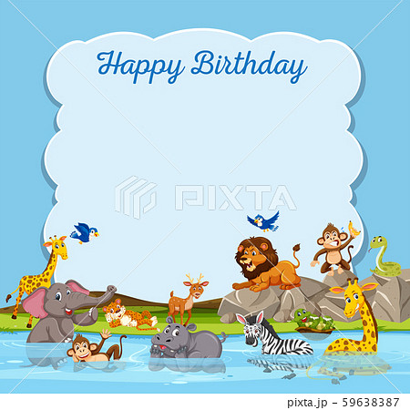Wild animal on birthday template 59638387