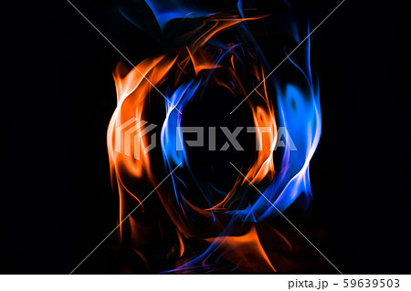 Red and blue fire ring on balck background Red and blue fire ring on balck background 59639503