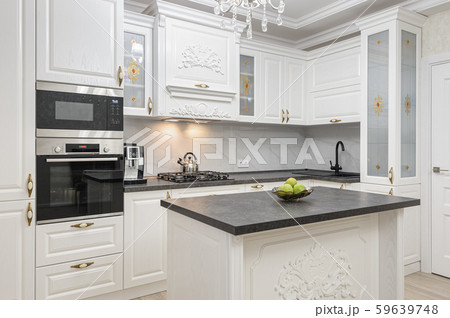 White luxury modern kitchen with island 59639748