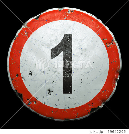 Public road sign in red and white with a capitol letter 1 in the center isolated on black background 59642296