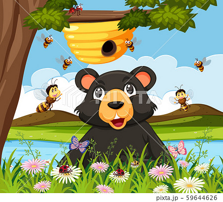 A bear looking at beehive 59644626