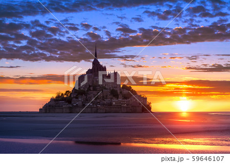 Mont Saint-Michel view in the sunrise light. Normandy, northern France Mont Saint-Michel view in the sunrise light. Normandy, northern France 59646107