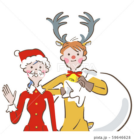 サンタクロースとトナカイのコスプレをする男女 イラストのイラスト素材 サンタクロースとトナカイのコスプレをする男女 イラストのイラスト素材