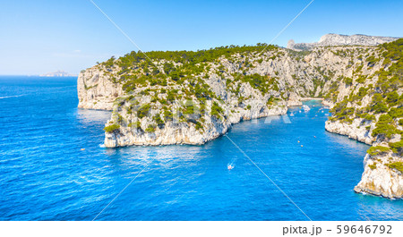 Panoramic view of Calanques National Park near Cassis fishing village, Provence, South France, Europe, Mediterranean sea 59646792