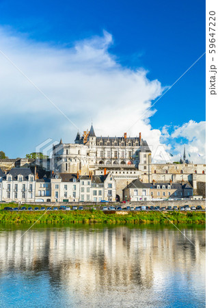 Beautiful view on the skyline of the historic city of Amboise with renaissance chateau across the river Loire. Loire valley, France Beautiful view on the skyline of the historic city of Amboise with renaissance chateau across the river Loire. Loire valley, France 59647220