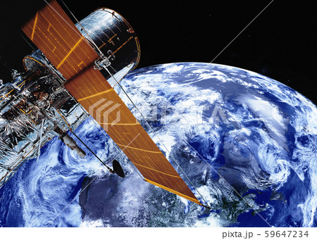 Satellite telescope near Earth planet somewhere in space 59647234