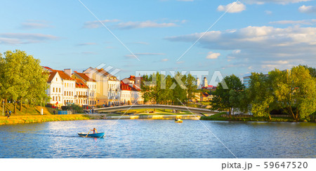 A view of the Svislach river and Zybitskaya Street. Minsk, Belarus 59647520