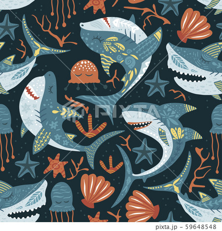 Funny shark fish Pattern. 59648548