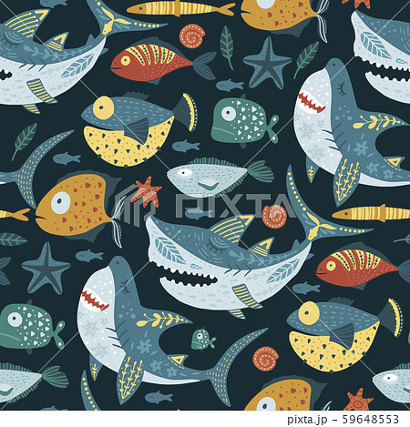 Funny shark fish Pattern. 59648553