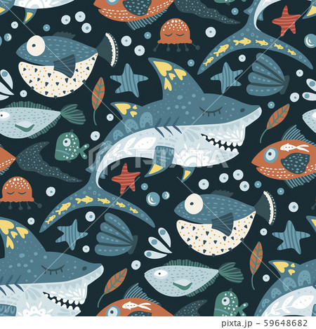 Funny shark fish Pattern. 59648682