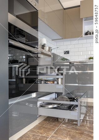 Luxury modern white, beige and grey kitchen interior Luxury modern white, beige and grey kitchen interior 59648757
