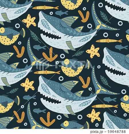 Funny shark fish Pattern. 59648788