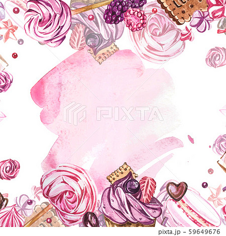 Watercolor sweets collection. Watercolor teamplate of a compositions of sweets, cakes and envelope Watercolor sweets collection. Watercolor teamplate of a compositions of sweets, cakes and envelope 59649676