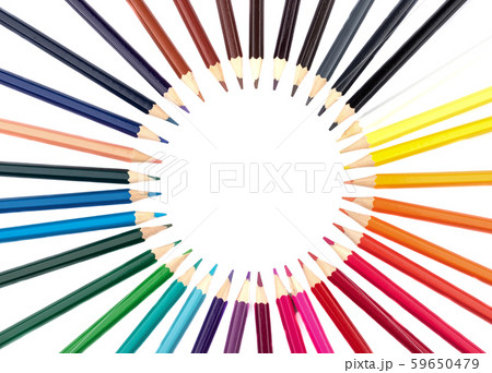 Circle of colored pencils with place for text. Circle of colored pencils with place for text. 59650479