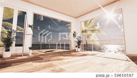 Sea view living room in modern beach summer home. 59650597