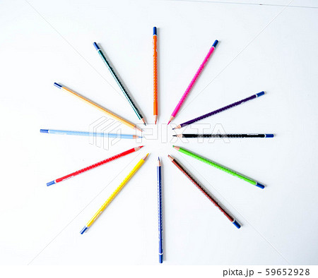 Pattern of colored pencils on a white background 59652928
