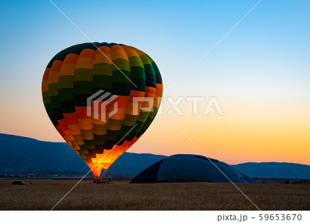 Hot air balloon fully inflated before take off. Cappadocia, Turkey. 59653670