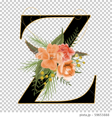 Alphabet with flowers, letter Z with flowers and leaves hand drawn on paper. Illustration alphabet Decoration for invites card and other concept ideas.	 59653888