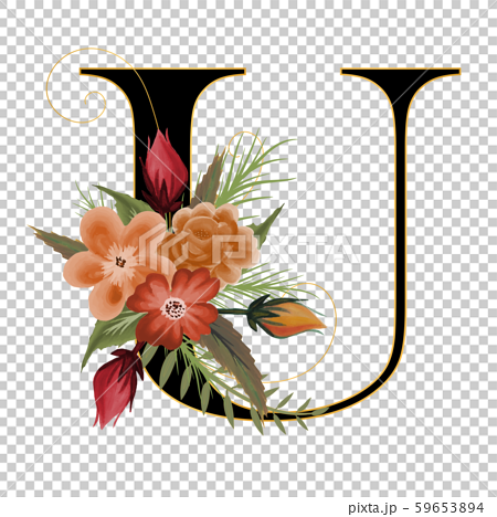 Alphabet with flowers, letter U with watercolor - Stock Illustration  [59653894] - PIXTA