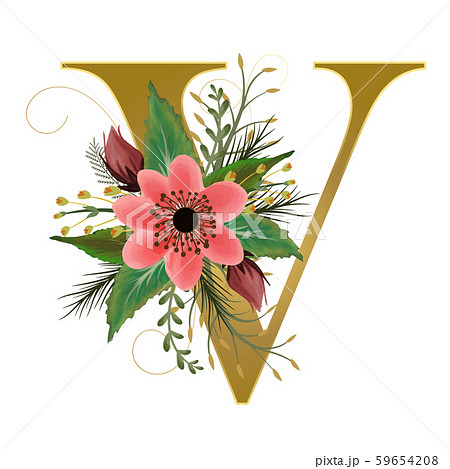 Letter V, Floral Alphabet Clipart, Letters Clipart, Flowers