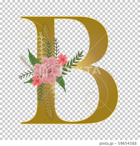 Floral Alphabet Gold , Alphabet flowers - Letter B with watercolor flowers and leaves hand drawn on paper. Flowers bouquet composition. Decoration for invites card and other concept ideas. 59654388