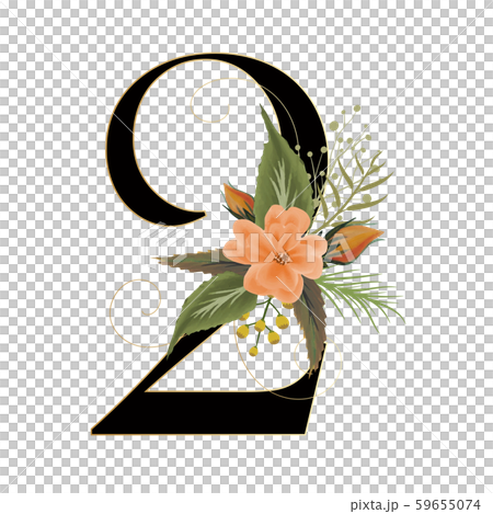 Nmuber 2 Roses Number floral 2 with watercolor roses and leaves - Stock Illustration ...