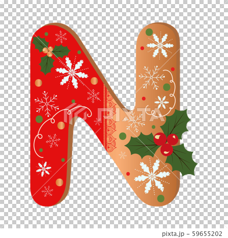Cookie alphabet gingerbread, Letter N cookie alphabet with Christmas flowers and snowflakes. Illustration Cookie 59655202