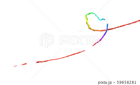 虹色のハートマークの飛行機雲と白色背景イメージ素材のイラスト素材