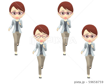 走る 女性 カジュアル ポニーテール 正面のイラスト素材