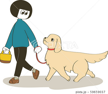 犬の散歩 アイコンタクト ゴールデンレトリバー のイラスト素材