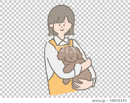 子犬を抱っこするペットショップの店員さんのイラスト素材