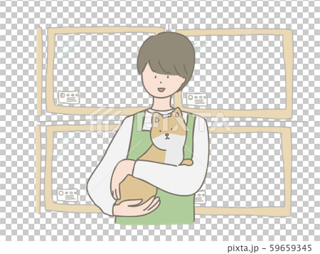 Pet shop clerk holding a puppy - Stock Illustration [59659345] - PIXTA