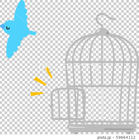 鳥かごから飛び去る青い小鳥のイラスト素材