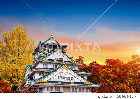 Autumn Season and castle in Osaka, Japan. Autumn Season and castle in Osaka, Japan. 59666127