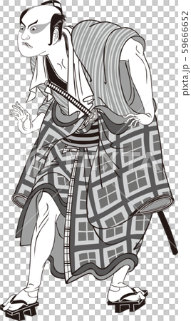 浮世絵 歌舞伎役者 その67 白黒のイラスト素材