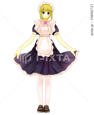 かわいいメイドの女の子 白人金髪 Cute Maid Girl Blond Caucasian のイラスト素材