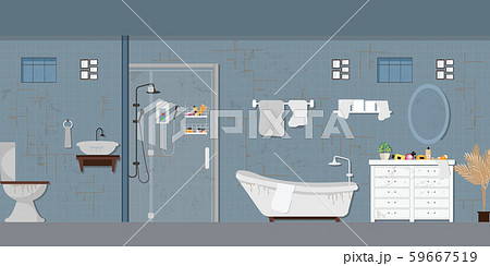 Dirty bathroom interior with furniture. 59667519