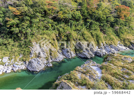 大歩危峡 紅葉の写真素材