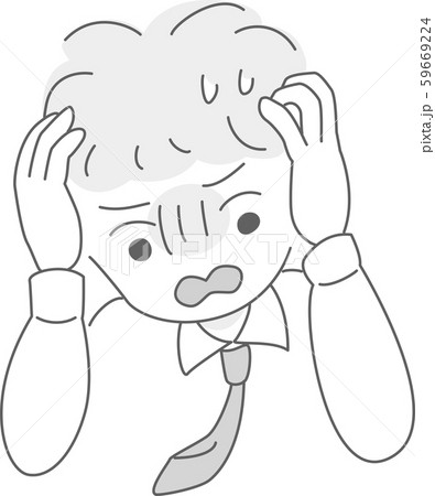 男性 男の子 シャツ 頭を抱える 困惑 不安 焦り 動揺 ショック 悩む 悲しむ 蒼白 幻滅 表情のイラスト素材