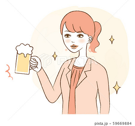 女性 ビール 飲み会 飲酒 イラストのイラスト素材