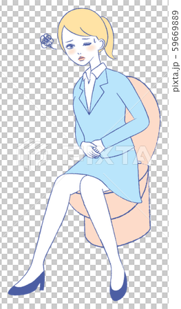 腹痛　トイレ　若い女性　手描きイラスト 59669889