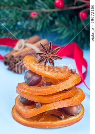 Christmas tree made from orange candied slices Christmas tree made from orange candied slices 59672166