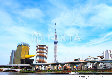 東京都 東京スカイツリーと隅田川の風景 東京都 東京スカイツリーと隅田川の風景 59673692