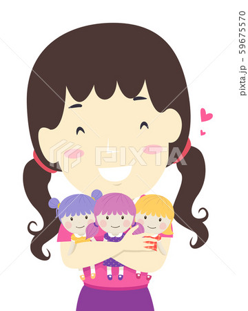 Kid Girl Hug Three Dolls Illustration Kid Girl Hug Three Dolls Illustration 59675570