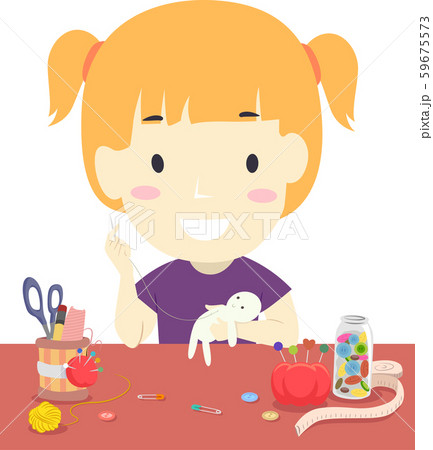 Kid Girl Doll Making Illustration 59675573